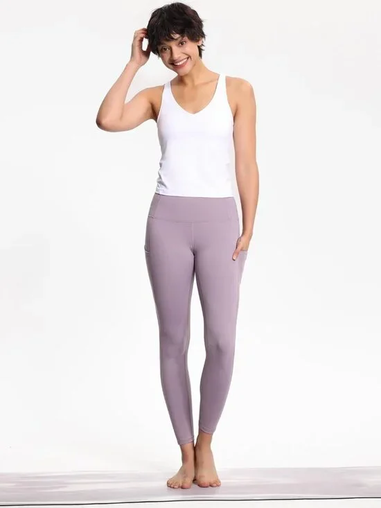 Women's Grey Purple Heather Thick High Waist Tummy Control Workout Yoga Leggings - Picture 3 of 7